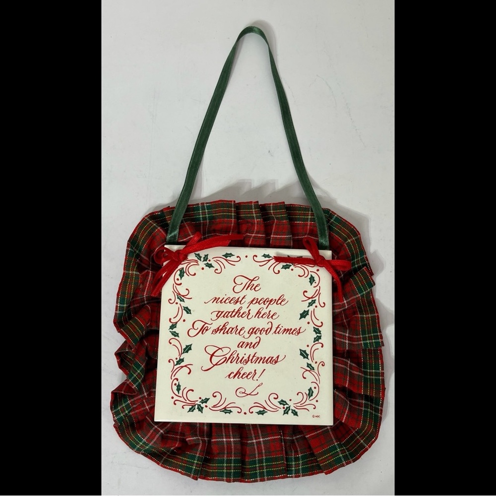 Christmas Hanging Ceramic Tile Plaid Red‎ Green Farmhouse Decor